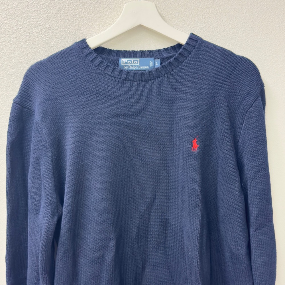 Polo Ralph Lauren Sweater Mens L Blue Crewneck Preppy Americana Minimalist